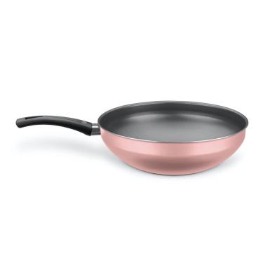 Imagem de Wok Flora Aluminio Antiaderente 4,3 Litros Sem Tampa Com Cabo - Cor Rose