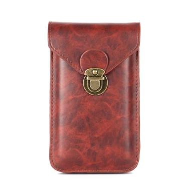 Imagem de Suporte de cinto de telefone, capa de couro com clipe de cinto, bolsa de telefone com compartimento para cartão de identificação para a maioria das bainhas de smartphone