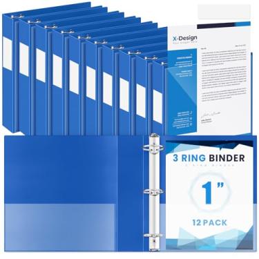 Imagem de Henoyso 12 fichários de 3 anéis de 2,5 cm, serve para papel de 14 x 21,6 cm, três anéis redondos PP branco e azul para escola, escritório, receitas, páginas de álbuns de fotos