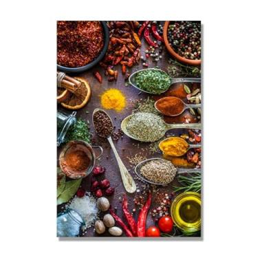 Imagem de NHLDZYH Tela decorativa cozinha, arte vintage especiarias coloridas, arte de parede quadros para sala de estar quarto cozinha. A - 15, 60 x 90 cm
