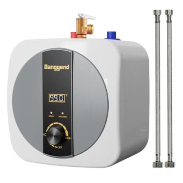 Imagem de Ganggend Aquecedor De Água Elétrico 2,5 Galões 110 V-120 V 1500 W, Mini Tanque Quente Sob A Pia Com Válvula Liberação Pressão, Visor Digital, Mangueira Npt 1/2" (Branco)