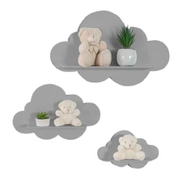 Imagem de Trio De Nichos Modelo Nuvem Em MDF Para Quarto De Bebê 3 Peças (Cinza)