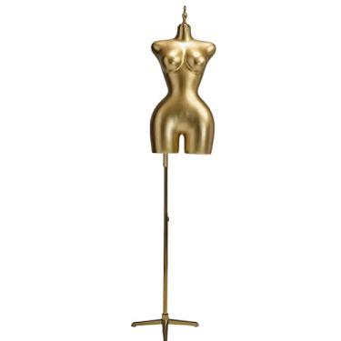 Imagem de Expositor de torso de manequim feminino para varejo, suporte de altura ajustável e manequim removível(Gold,Large)