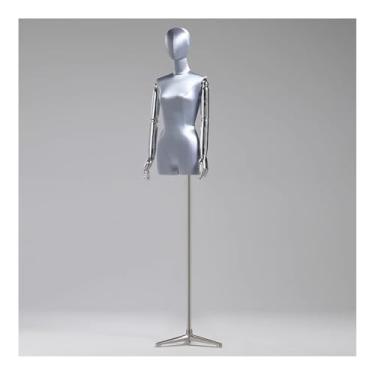 Imagem de Torso de manequim feminino de seda com suporte de metal prateado, cabeça giratória removível e braço de manequim, altura ajustável de 47 a 84 pol.(Gray)