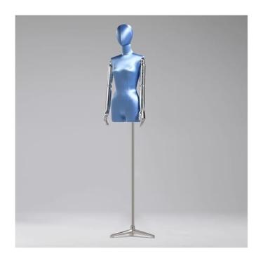 Imagem de Torso de manequim feminino de seda com suporte de metal prateado, cabeça giratória removível e braço de manequim, altura ajustável de 47 a 84 pol.(Blue2)
