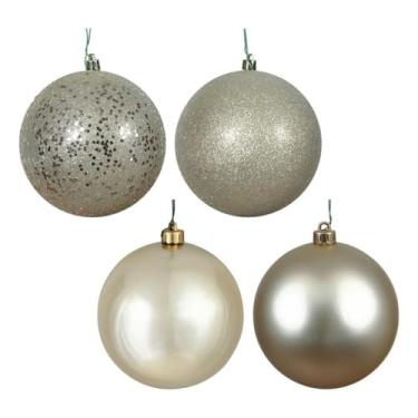Imagem de Vickerman Conjunto de enfeites de bola de champanhe de 6 cm com 4 acabamentos - fosco, brilhante, glitter, lantejoulas - plástico inquebrável - 24 enfeites - decorações de Natal - conjunto de 24