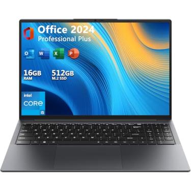 Imagem de EYY Laptop de 16 polegadas, processador Intel Core i5, laptop Windows 11 Pro, 16 GB de RAM, 512 GB SSD, tela FHD 16:10 de 1920 x 1200, MS Office 2024, notebook com teclado retroiluminado, WiFi, BT5.0