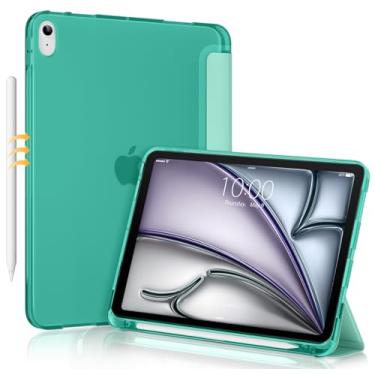 Imagem de DTTO Capa para iPad Air 4, leve, fina, com suporte de três dobras macio, TPU translúcido, capa traseira fosca com suporte integrado para Apple Pencil - hibernar/despertar automático para iPad 10,9 polegadas 2020, verde