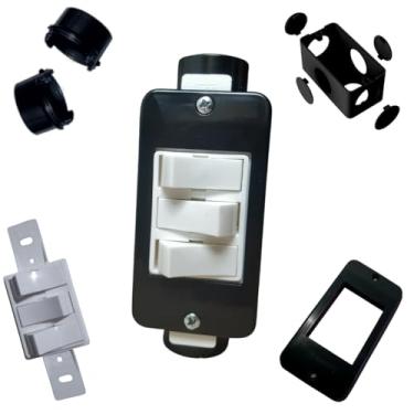 Imagem de Kit Interruptor Triplo Branco + Condulete Sobrepor 3/4pol PVC ANtichamas (Preto)