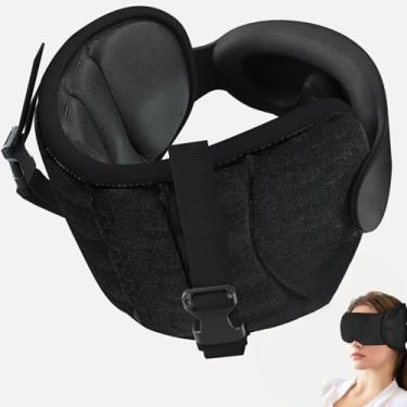 Imagem de Almofadas de Viagem Para Aviões, Cinta para A Cabeça com Máscara para Dormir, Almofada de Viagem para O Pescoço para Viagens de Carro, Apoio para A Cabeça com Suporte de 360°, Stop Bobblehead, Preto