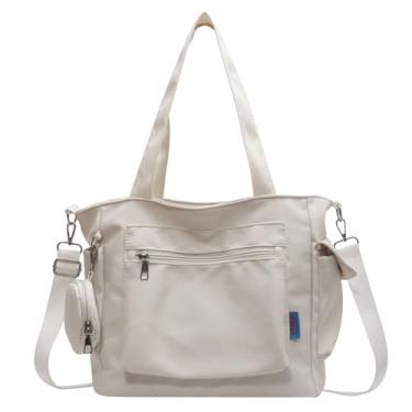 Imagem de Extolove Bolsa jeans bolsa jeans feminina bolsa tiracolo jeans com bolsa pequena bolsa de ombro, Lona, branca, Large