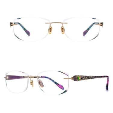 Imagem de VFDHN Armação de óculos sem aro de titânio para mulheres, ultraleve, com acabamento luxuoso, sem armação (armação roxa C3)