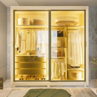 Imagem de Guarda-roupa Casal 2 Portas Reflecta com Pés e Led 100% Mdf Platinum Off White