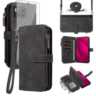 Imagem de Asuwish Capa para celular T-Mobile Revvl 7 Pro 5G com zíper carteira celular com protetor de tela de vidro temperado alça transversal flip suporte para cartão de crédito Tmobile T Mobile Revel Tmo