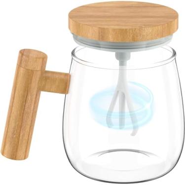 Imagem de Caneca de autoagitação, copo elétrico de mistura de alta velocidade, caneca de café de 400 ml com tampa e alça copo de agitação automática de um clique copo de vidro à prova d'água para escritório em