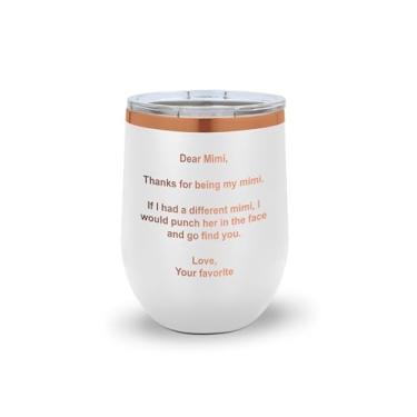 Imagem de SpreadPassion Dear Mimi - Presente de copo de vinho para vovó, copo de aço inoxidável isolado com tampa - presente engraçado e sincero para Mimi de netos ou família (branco)