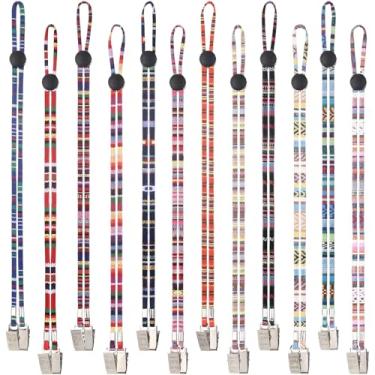 Imagem de Solsew 12 peças de algodão grosso clipes de babador dentário estilo folclórico clipes de guardanapo ajustável suporte de babador dentista corrente de pescoço com cordão para idosos adultos pacientes