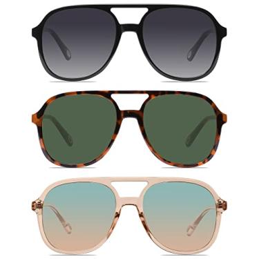 Imagem de YDAOWKN Óculos de sol aviador quadrados retrô para mulheres, masculinos, vintage, ponte dupla dos anos 70, 3 preto/cinza + marrom tartaruga/verde + marrom claro/verde e marrom, 3 Pack