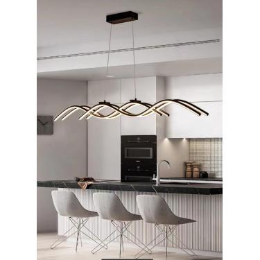 Imagem de Lustre moderno LED, luz de sala de jantar com altura ajustável de brilho, lustre de teto de metal acrílico, luz de mesa de jantar preta, lustre de cozinha, preto, 80 cm