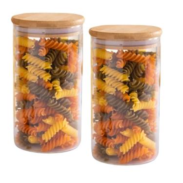 Imagem de Kit 2 Potes de Vidro Herméticos 950ml com Tampa de Bambu Vedação Pote Hermético