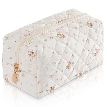 Imagem de UUYUUY Bolsa de maquiagem acolchoada, Laranja floral, Bolsa de maquiagem