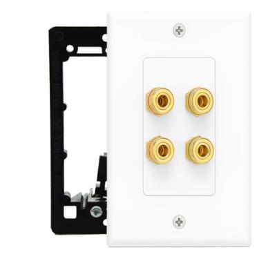 Imagem de DIYTECH Placa de parede para 2 alto-falantes, placa de parede de home theater, postes de encadernação banhados a ouro, para configuração de home theater