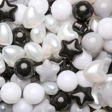 Imagem de GOGOSO Bolas de plástico para poços de bolas, formato de coração de estrelas para crianças pequenas, preto + cinza + branco pérola, 200 peças