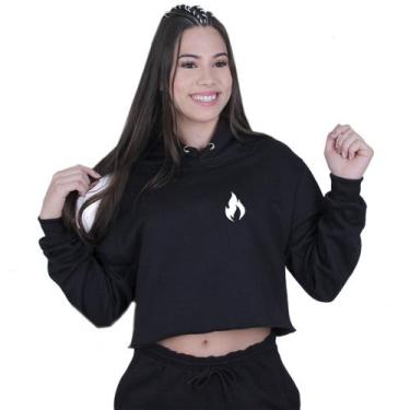 Imagem de Cropped Moletom Feminina Fire Fogo Chamas - Lafre, Preto, P