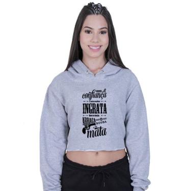 Imagem de Cropped Moletom Feminino A confiança Racionais Mcs - Lafre, Cinza, GG