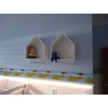 Imagem de 2 Nichos Casinha Porta Fraldas Com Varão 40x45x20cm Branco - B&D Arte 