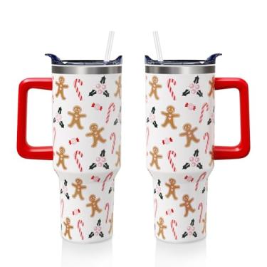Imagem de Aokoyi Copo para homem de gengibre de Natal 1,134 g com alça e canudo, presentes fofos de doces de Natal para mulheres e homens, garrafa de água de aço inoxidável para férias de inverno, 1 peça