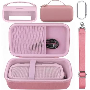 Imagem de co2CREA Capa de substituição rígida e de silicone para alto-falante portátil Bose SoundLink Flex 2ª geração Bluetooth, com mosquetão e alça de ombro (capa rosa)