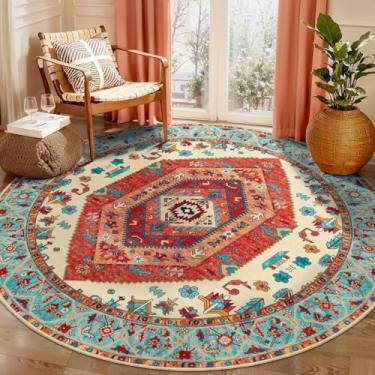 Imagem de SERISSA Tapete Boho redondo, tapete circular lavável antiderrapante de 1,8 m, ultramacio, oriental, vintage, laranja, baixa película, para quarto, entrada, quarto de crianças, escritório, faculdade