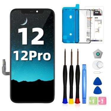Imagem de LMQ Tela de substituição para iPhone 12/12 Pro, tela LCD de 6,1 polegadas, moldura digitalizadora de tela sensível ao toque 3D, montagem completa com kit de ferramentas de reparo, com adesivo e vidro