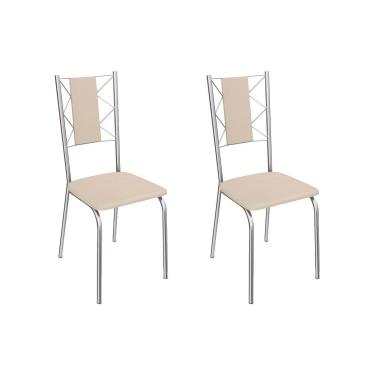Imagem de Kit 2 Cadeiras de Cozinha Lisboa 2C076 2 Un Cromado/Courano Nude - Kappesberg