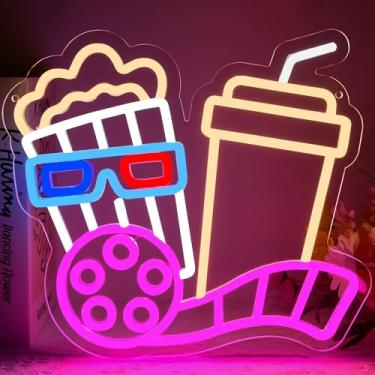 Imagem de attneon Letreiro De Neon Para Decoração Parede Com Tema Noite Cinema E Pipoca, Luz Led, Sala Cinema, Festa, 12,2 X 13,5" (D263)