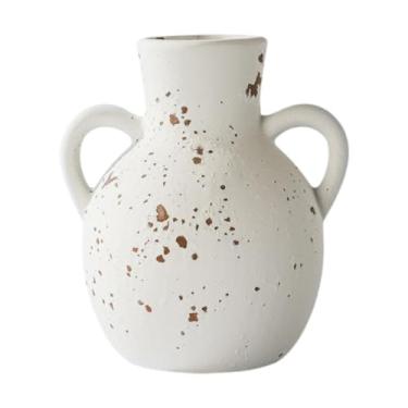 Imagem de Kuntesetty Vaso de cerâmica rústico, suporte para plantas, enfeites de presente, vaso, de flores de fazenda para inauguração de casa, mesa, prateleira, Branco Marrom