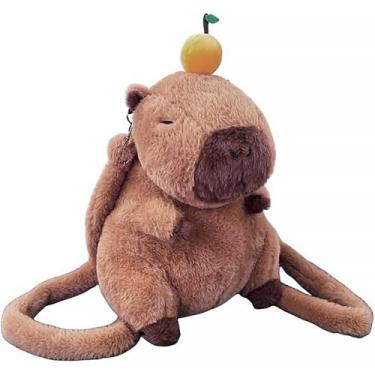 Imagem de Mochila Pelúcia Capivara com Laranja Fruta na Cabeça 35cm DRM1032 - Do