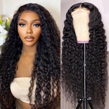 Imagem de Perucas frontais de renda Jasperel Deep Wave Human Hair 60 cm para mul