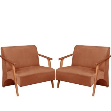 Imagem de Poltrona Namoradeira Venus Braço Madeira Maciça Suede Unidecor Rosa