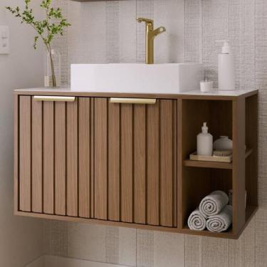 Imagem de Gabinete para Banheiro 80cm com 2 Portas 2 Nichos e Cuba de Sobrepor N