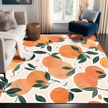 Imagem de FUYEUN Tapete laranja de frutas tangerina para quarto, dormitório, sala de estar, tapete cítrico, tapete de chão, capacho, 150 x 210 cm