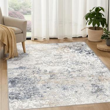 Imagem de DMOYEST Tapete de área para sala de estar - 15 x 15 cm, lavável, grande, macio, neutro, moderno, abstrato, tapete baixo para quarto, sala de jantar, casa de fazenda, escritório em casa - bege azul