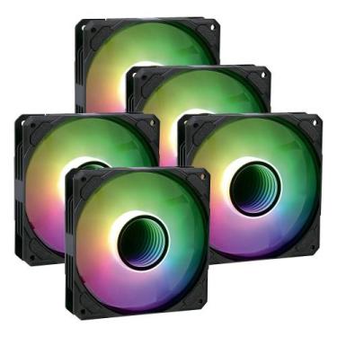 Imagem de Kit 5 Cooler Fan ARGB Ventoinha para Gabinete Espelho Infinito PC Game