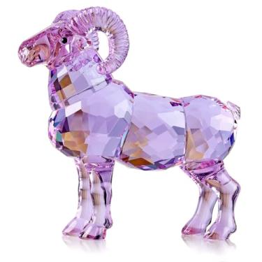 Imagem de Estatueta de arte de cabra de cristal de animal realista coleção de enfeite de mesa estátua de decoração de casa (roxo)