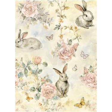 Imagem de Papel de parede floral amarelo rosa papel de parede vintage 43 cm × 393 cm animal coelho borboleta papel de parede autoadesivo removível para quarto papel de contato floral para armários à prova