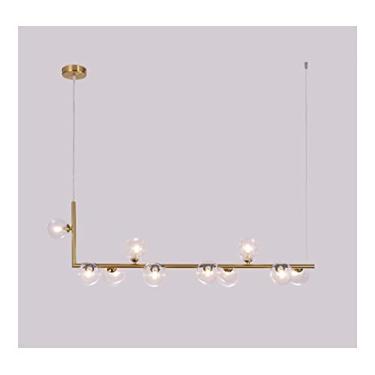Imagem de Lustre de vidro transparente, lustre pendente de vidro de meados do século, luminária suspensa de teto para sala de jantar, sala de estar e balcão de bar com ilha de cozinha (cor: dourado, t