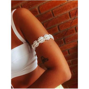 Imagem de Braceletes de braço macramê com Búzios verdadeiros e pérolas - Dondoca