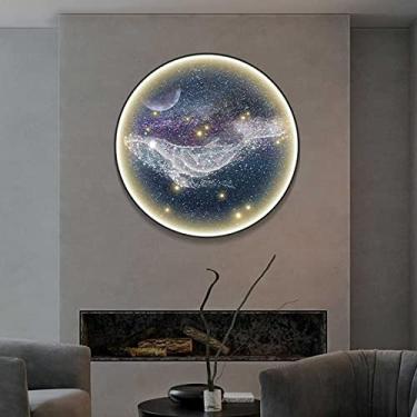 Imagem de Decoração de parede de arte de parede com faixa de LED, arte de parede de luxo de metal, decoração de parede de quarto de baleia, esculturas de parede modernas decoração de casa para sala de estar