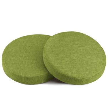 Imagem de OVOV Almofadas redondas para cadeiras de jantar, pacote com 2, almofadas de assento extragrossas com capa removível e fundo antiderrapante verde (40,6 x 40,6 cm)